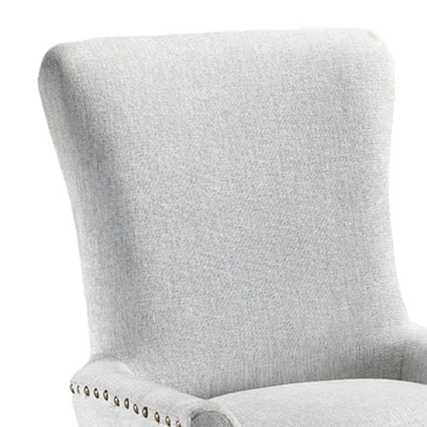 20 Inch Solid Wood Arm Chair， Nailhead Trim， Flared Track Arms， Gray