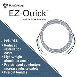 Southwire 8 ft. 122 Solid CU MC (Metal Clad) Armorlite Modular Assembly Quick Cable Whip 56482114