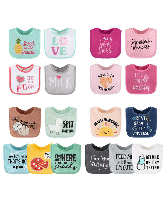 The Peanutshell Baby Girl Terry Bibs， 18 Pack for Feeding， Teething， or Drooling， Girl Foods Hello Sunshine