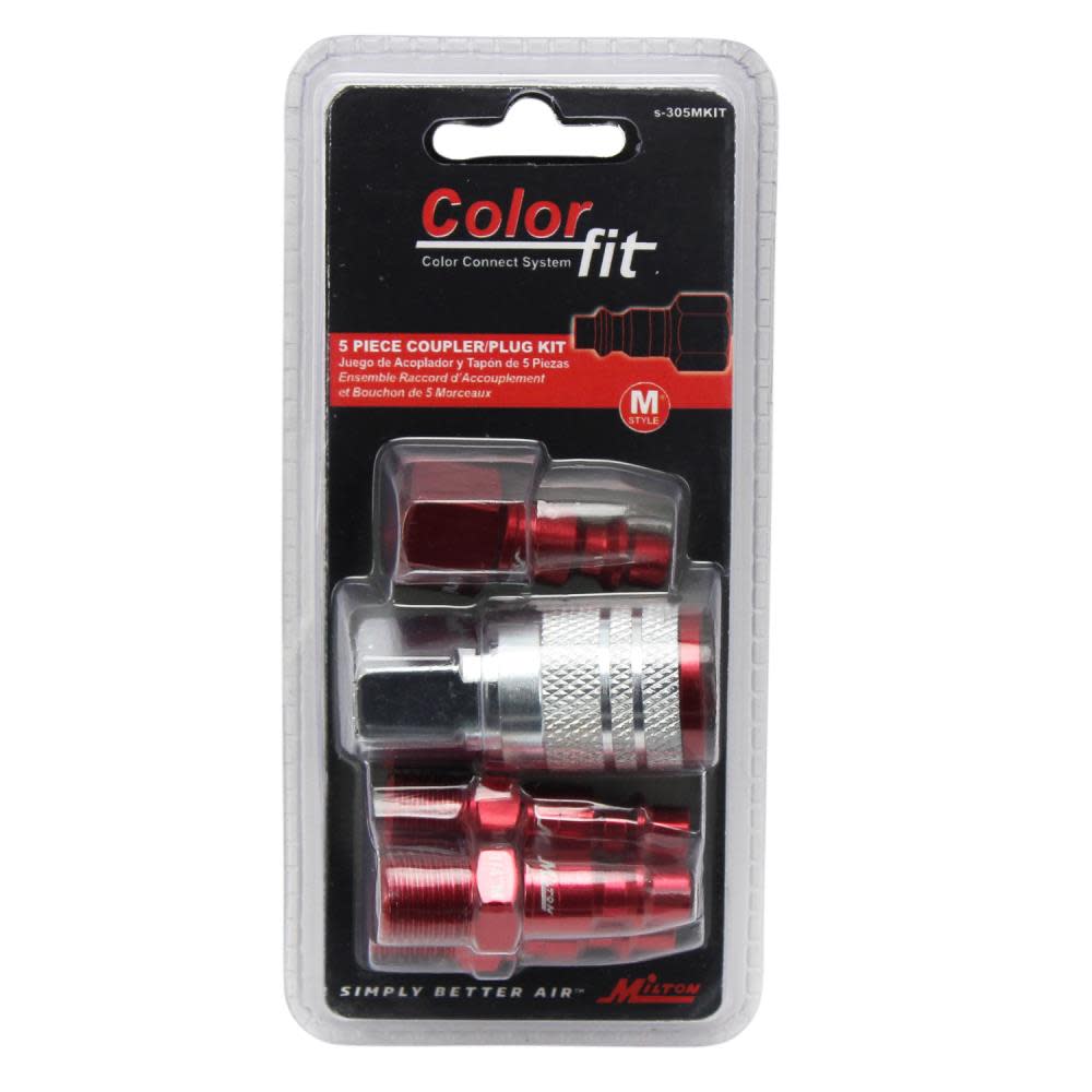 ColorFit® by Milton® S-305MKIT Coupler and Plug Kit ; (M-Style， Red) ; 1/4 NPT， (5-Piece)