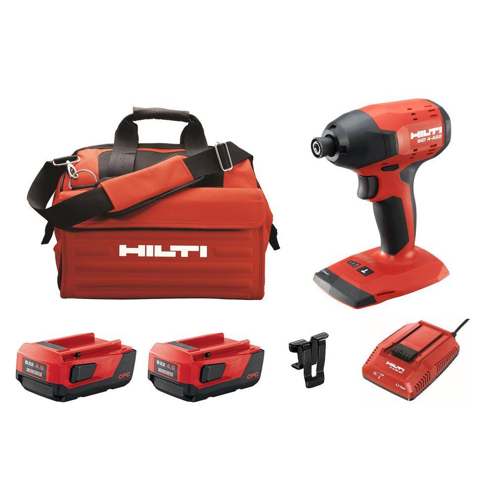 Hilti 22-Volt Lithium-Ion 14 in. Hex Brushless Cordless SID 4 Impact Driver Kit with (2) 224.0 Batteries Charger and Bag 3551236