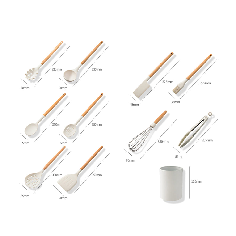 Suzicca Silicone Cooking Utensil Set Non-stick Kitchen Utensils Set 10 PCS Heat Resistant Kitchen Tools with Wooden Handle