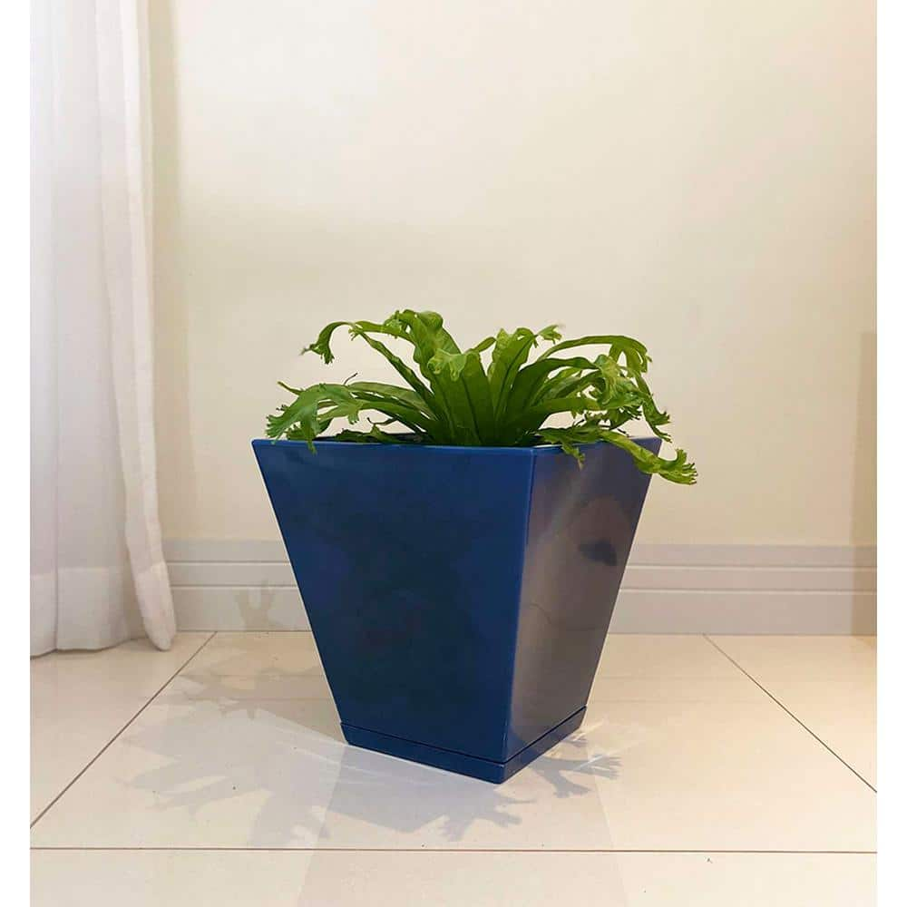 FLORIDIS Zurique Small Blue Marble Effect Plastic Resin Indoor and Outdoor Planter Bowl 10.16.0469