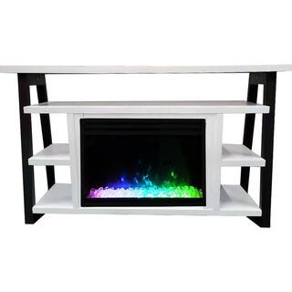 Hanover Industrial Chic 53.1 in. W Freestanding Electric Fireplace TV Stand in White and Black with Deep Crystal Display FS5332-1BWTCS