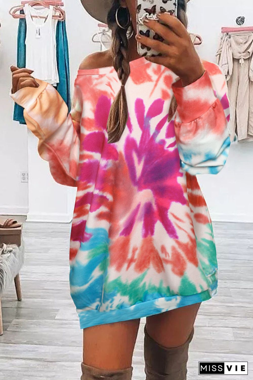 Tie-dyed Print Pullover Sweatshirt Dress