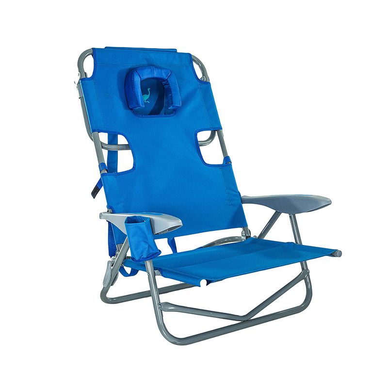 Ostrich On-Your-Back Outdoor Lounge 5 Position Reclining Beach Lake Chair， Blue