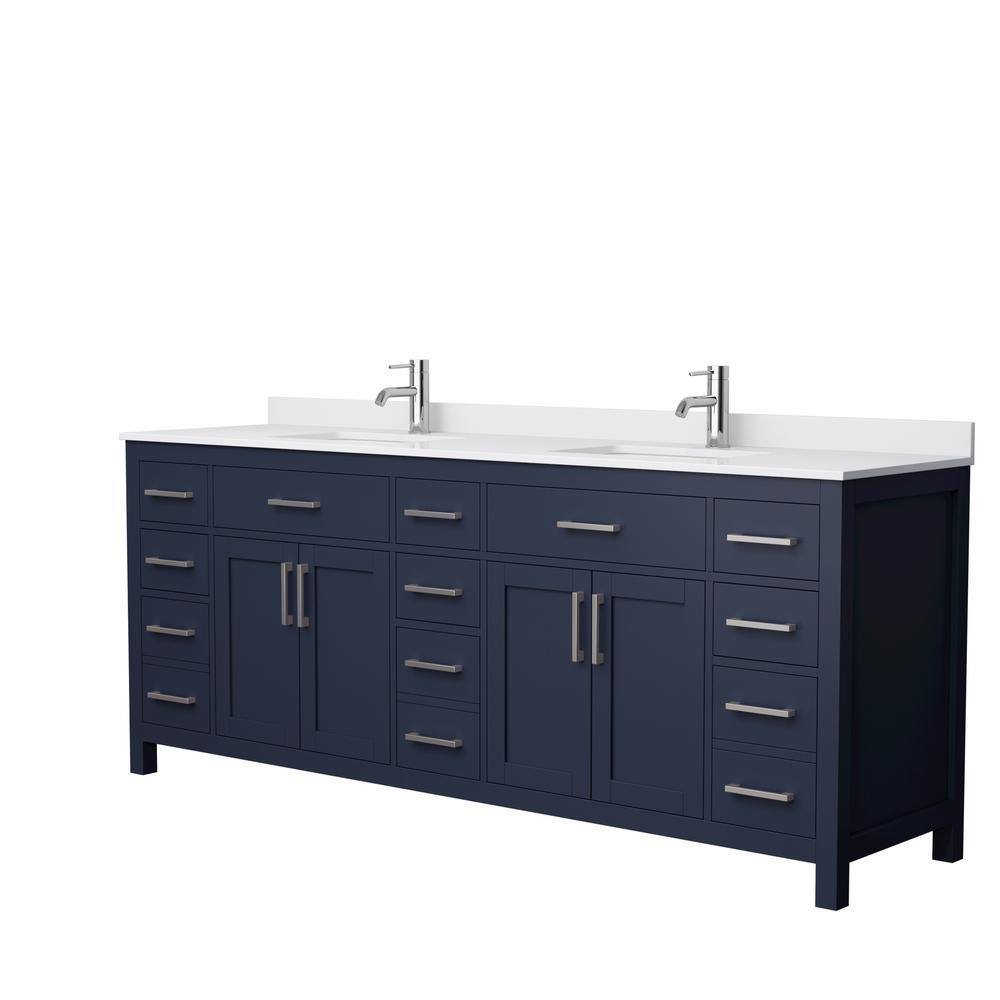 Wyndham Collection Beckett 84 in. W x 22 in. D x 35 in. H Double Sink Bathroom Vanity in Dark Blue with White Cultured Marble Top WCG242484DBNWCUNSMXX