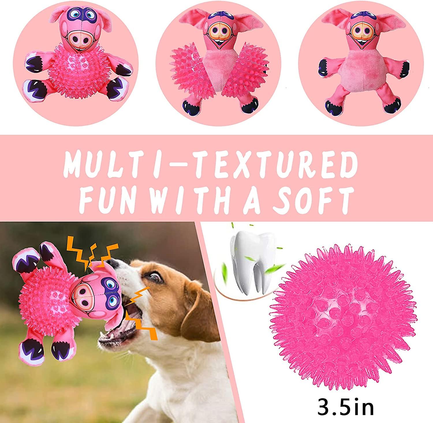 2 In 1 Durable Squeaky Chew Toys For Aggressive Chewers Spiky Ball Dog Toy With Canvas，dog Teeth Cleaning Ball For Small Medium Large Dogs (pig)