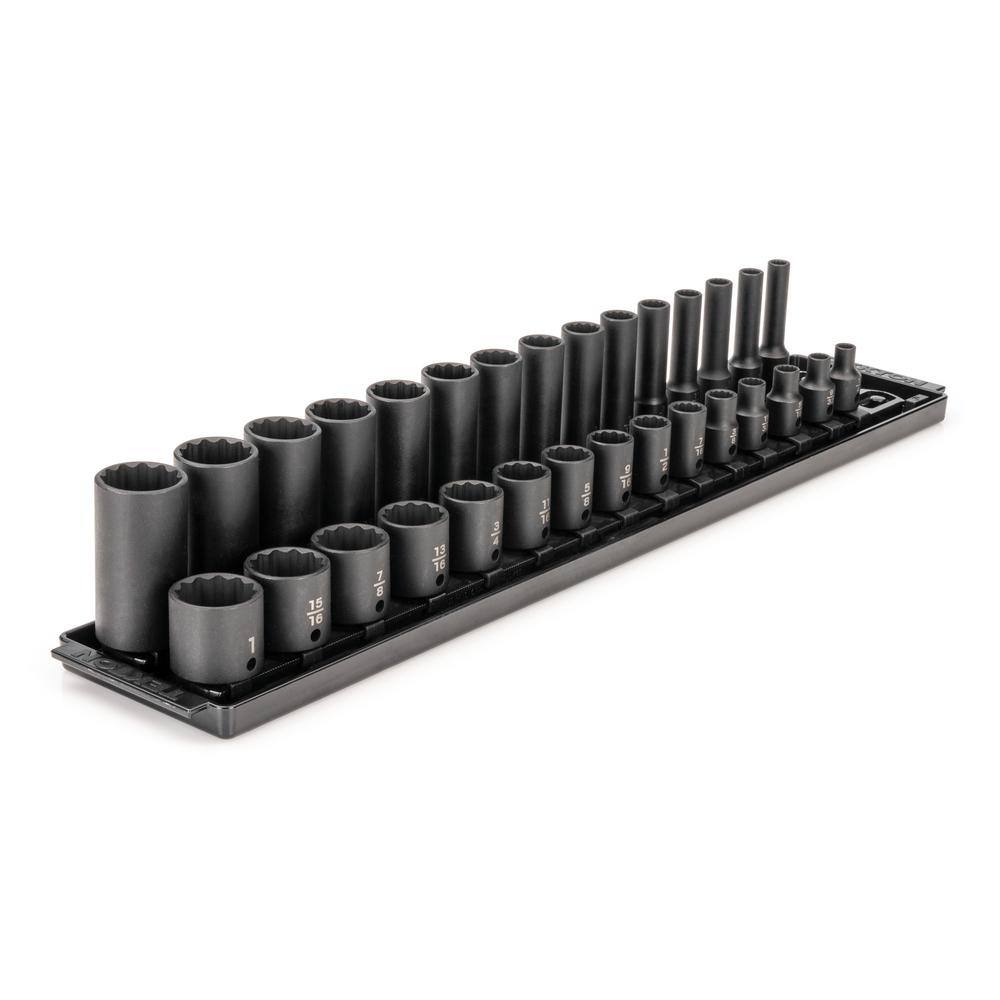 TEKTON 38 in. Drive 12-Point Impact Socket Set with Rails (14 in.-1 in.) (30-Piece) SID91214