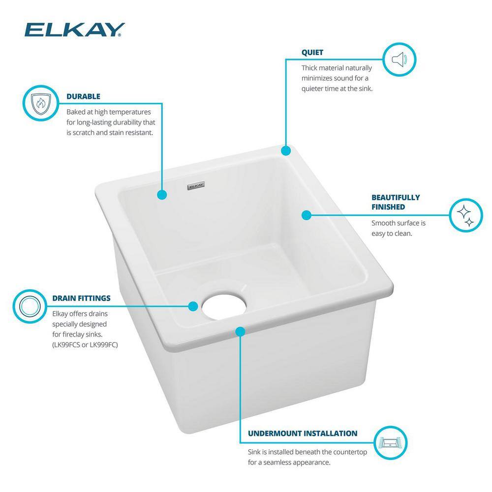 Elkay White Fireclay 16 in. Undermount Bar Sink SWU1517WH