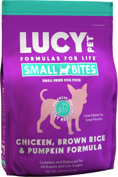 Lucy Pet Products Chicken， Brown Rice and Pumpkin Limited Ingredient Diet Small Bites Dog Food， 4.5-lbs bag