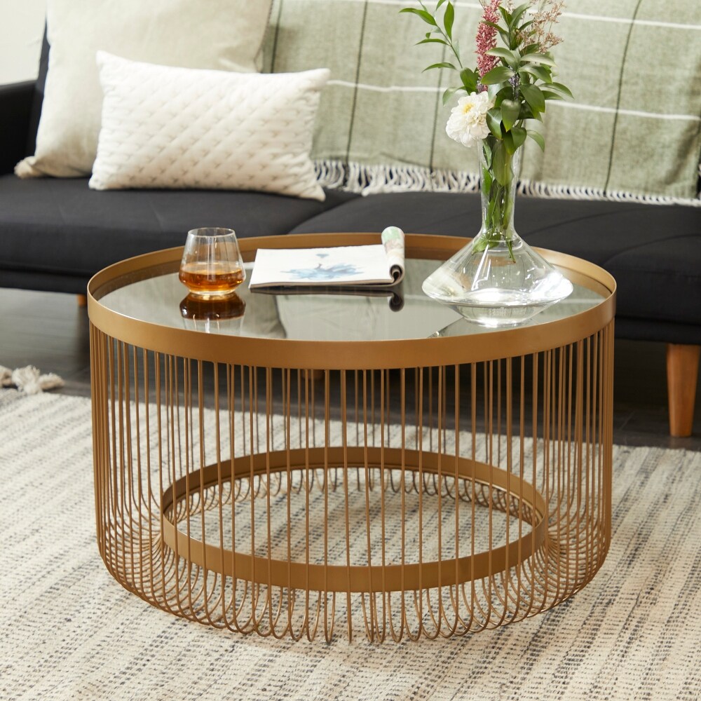 Gold Iron Contemporary Coffee Table   32 x 32 x 18 Round