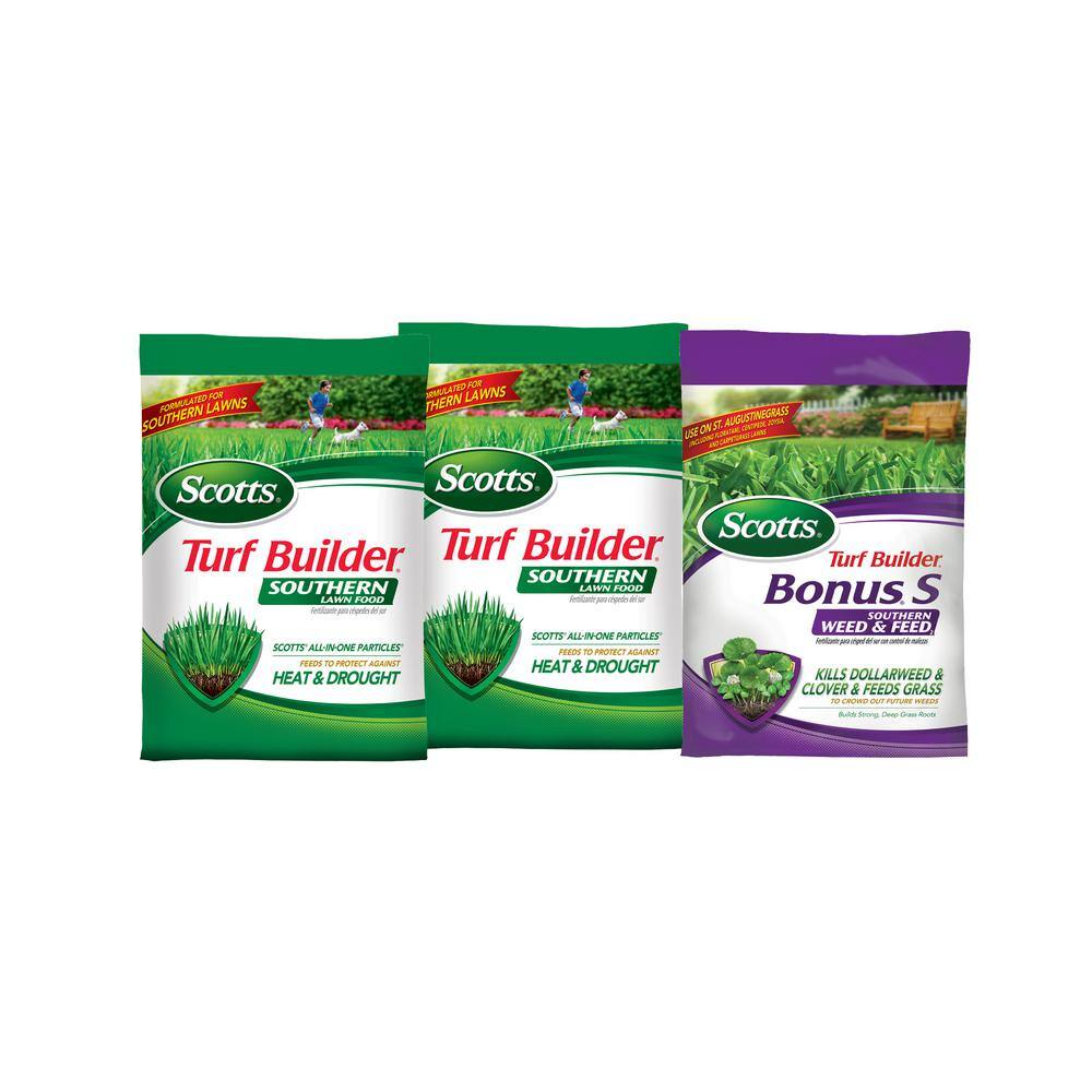 Scotts 3-Part Fertilizer Bundle for Small Yards (Southern) with Bonus S Weed  Feed and 2 Southern Lawn Food 46226-1