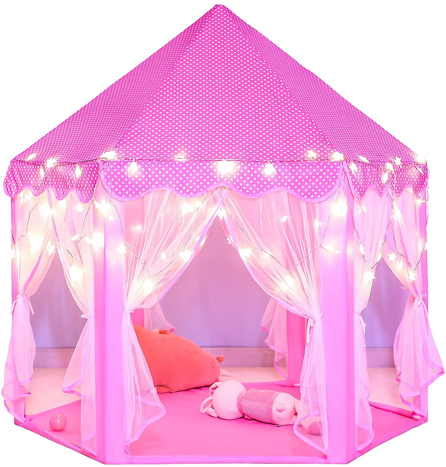 Princess Castle Tent Glow in the Dark, Kids Play Tent Toys for 1 2 3 Year Old Girl, Pop Up Portable Children Teepee Playhouse for Indoor and Outdoor, Gifts for Birthday Party Activities