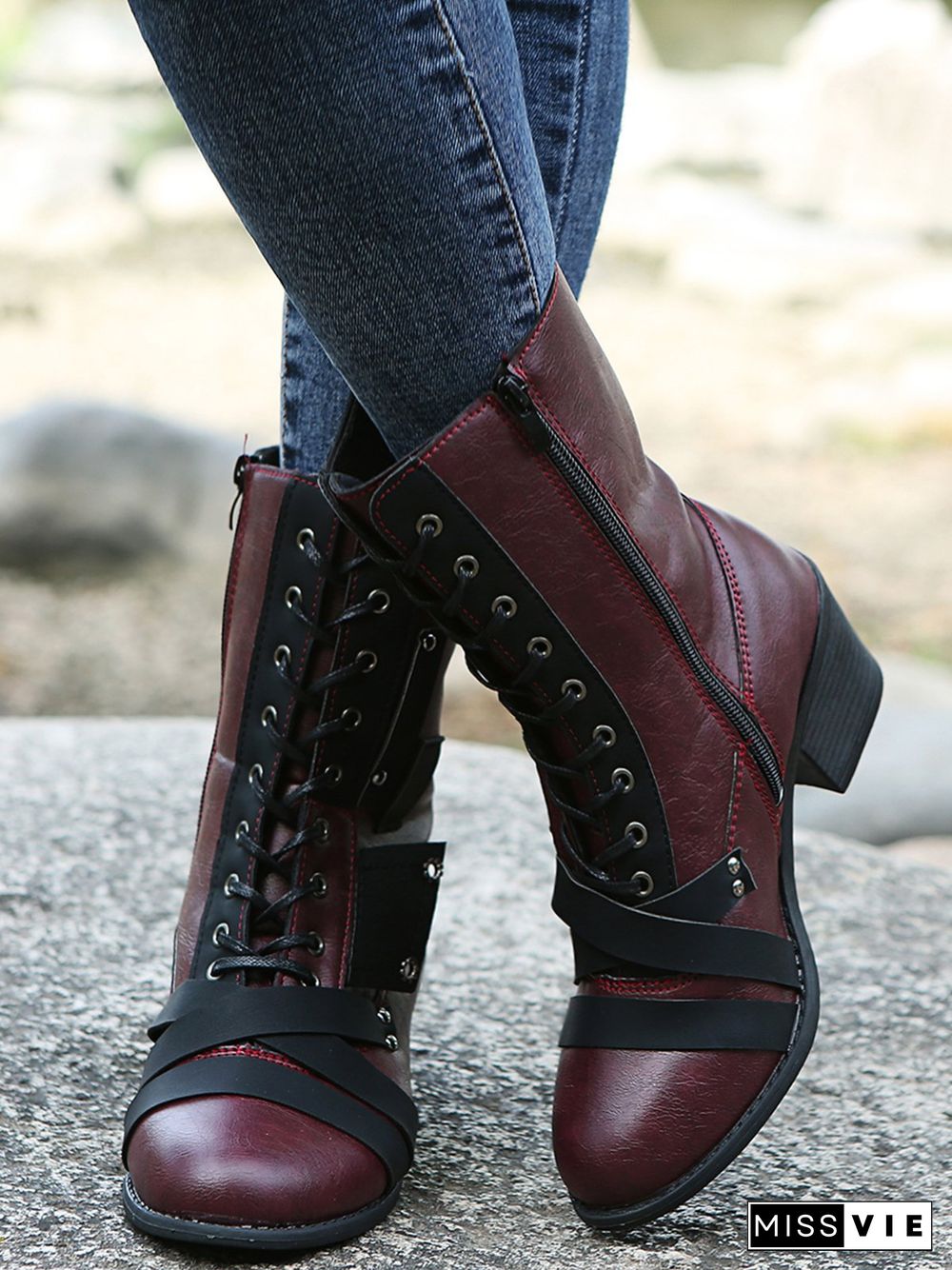 Women's Retro Comfy Chunky-heel Lace-up Riding Riding Boots