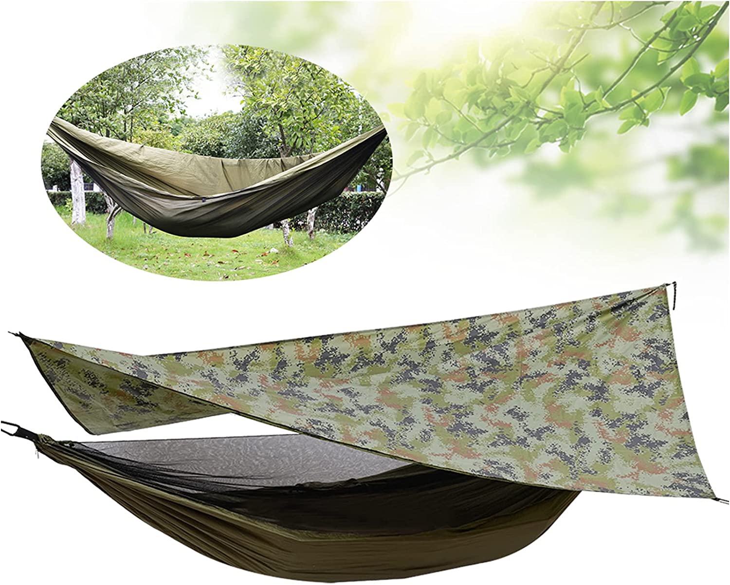 Fetcoi, Camping Hammock with Mosquito Net Tent and Rain Fly Tarp Waterproof Lightweight Nylon Portable 2 Person Hammock