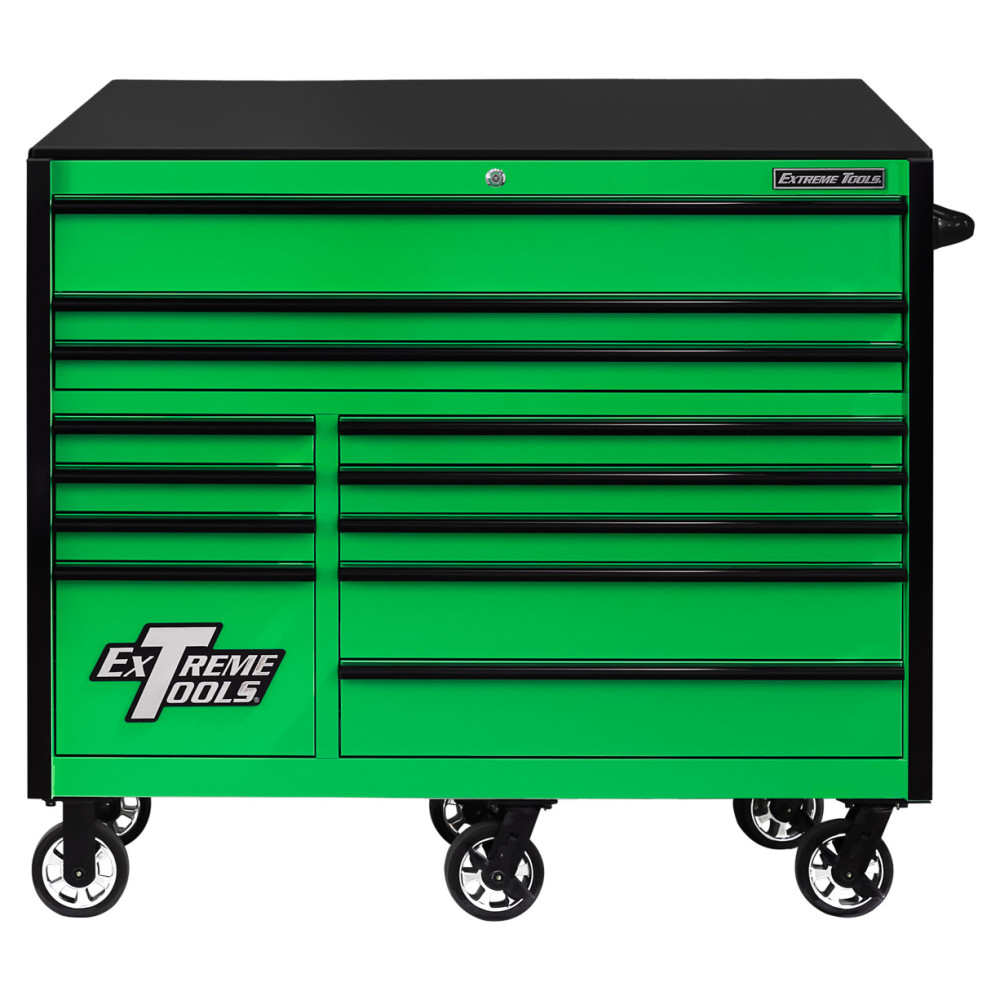 Extreme Tools 55 Green Roller Cabinet with Black Drawer Pulls