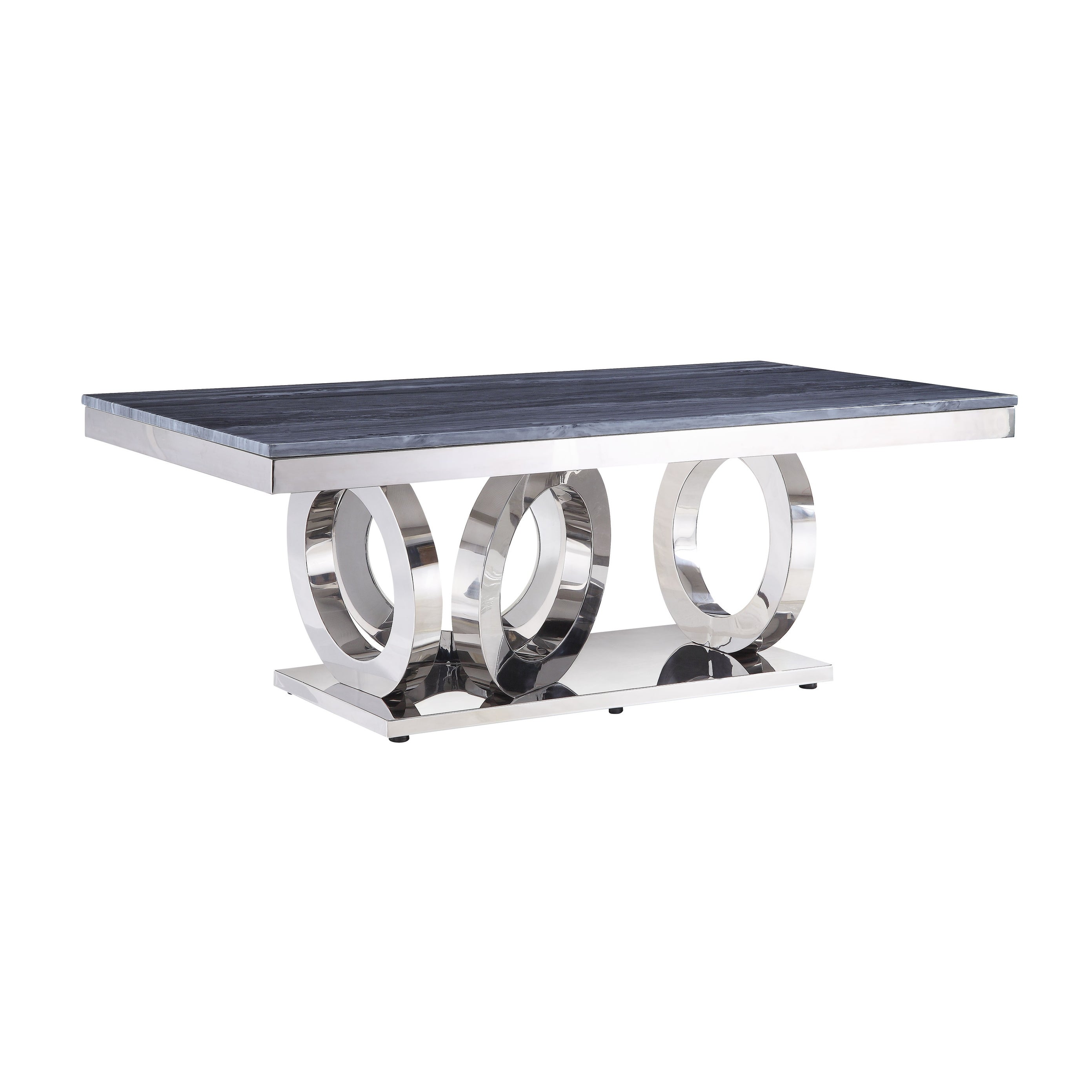 ACME Zasir Coffee Table in Gray Printed Faux Marble and Mirrored Silver Finish