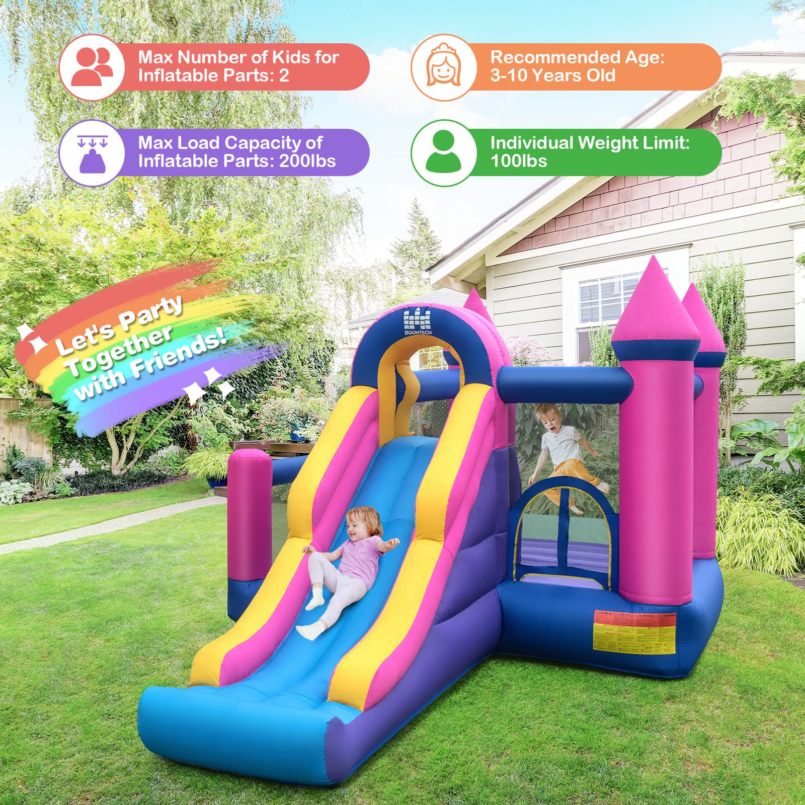 BOUNTECH Inflatable Bounce House, Bouncy House for Toddler Kids 5-12 Indoor Outdoor Party Fun