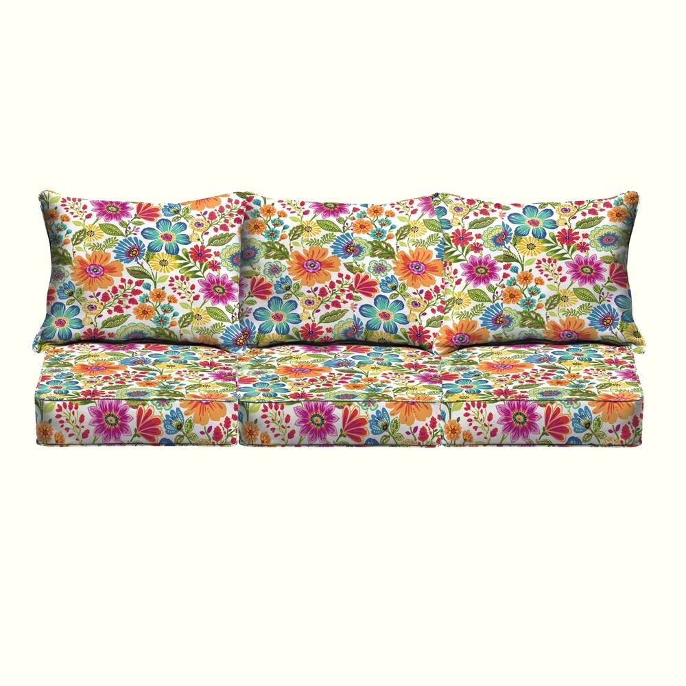 Galliford Multi Floral Indoor/Outdoor Corded Pillow and Cushion Sofa Set