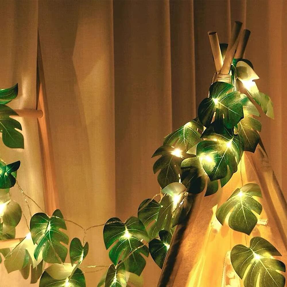 20 Led Monstera Leaf String Lights，artificial Tropical Palm Leaves Wall Hanging Vine With Lights，summer Decoration For Hawaiian Jungle Safari Luau Par