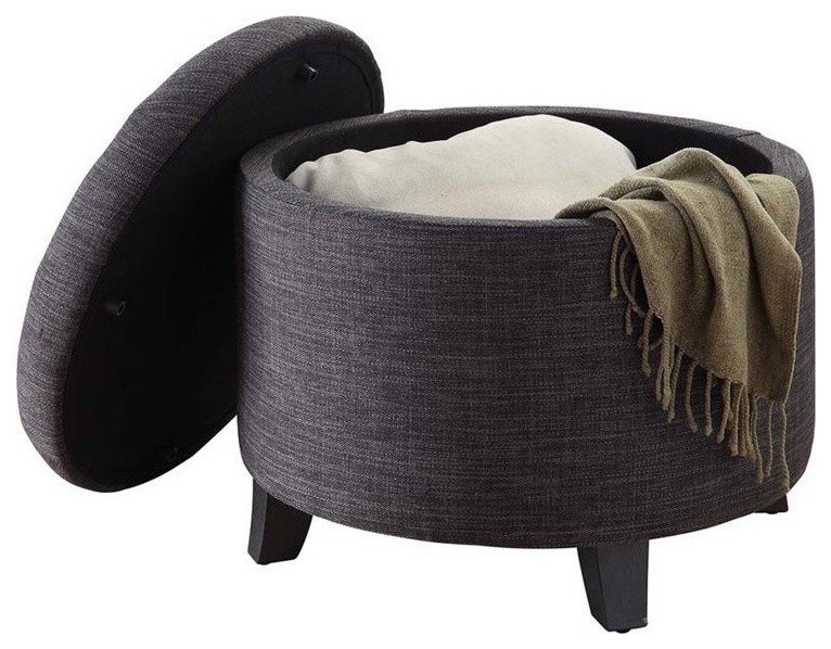 Pemberly Row Round Ottoman in Gray   Transitional   Footstools And Ottomans   by Homesquare  Houzz