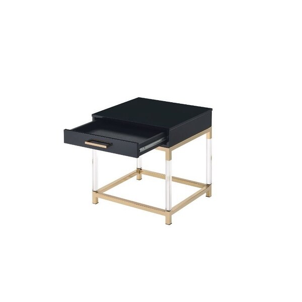 Adiel Rectangular End Table with 1 Storage Drawer， Black and Gold Finish