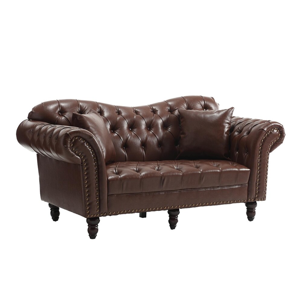 Luxury Classic America Chesterfield Camel Back Armchair Living Room Loveseat  Bonded Leather