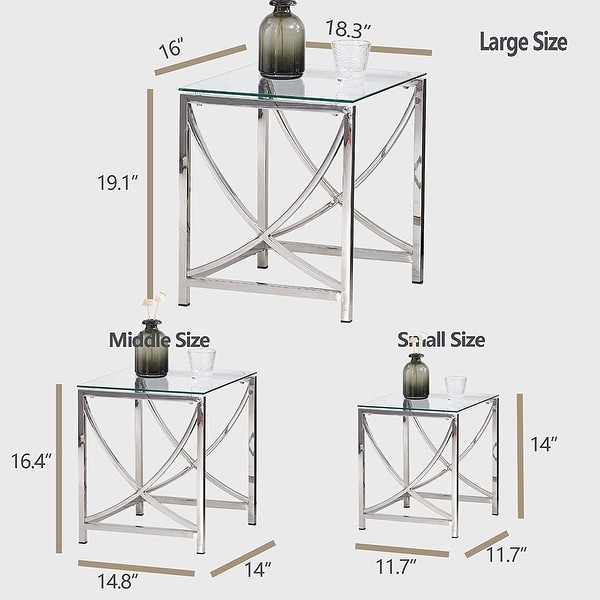 3 Pieces Square Glass End Tables 18