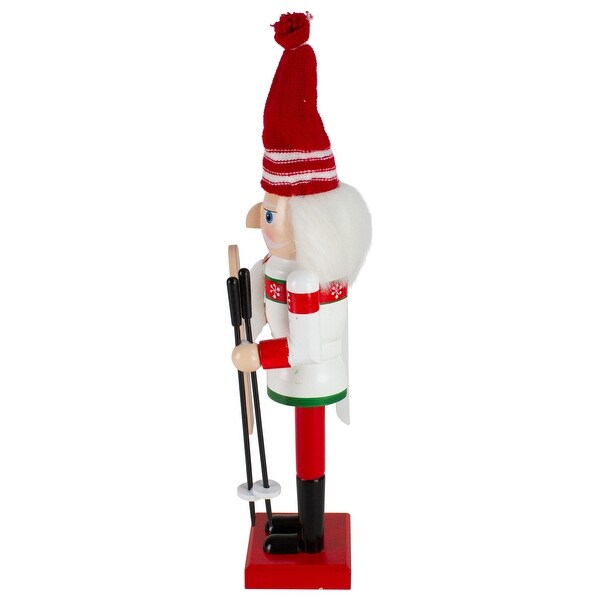 14 Red and White Wooden Skiing Christmas Nutcracker