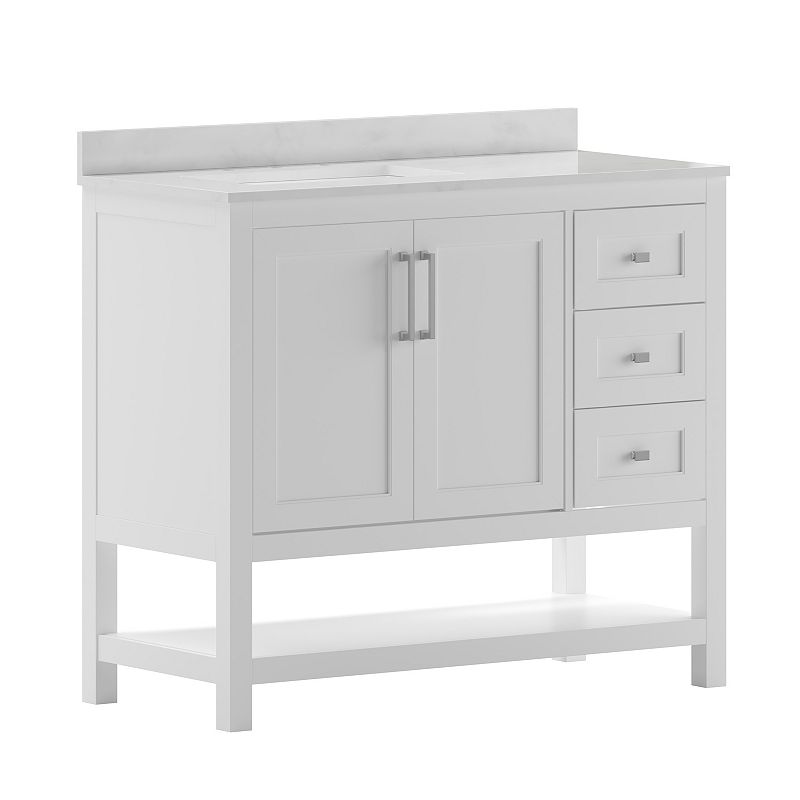 Merrick Lane Vigo Bathroom Vanity with Sink， Open Storage， and Storage Drawers