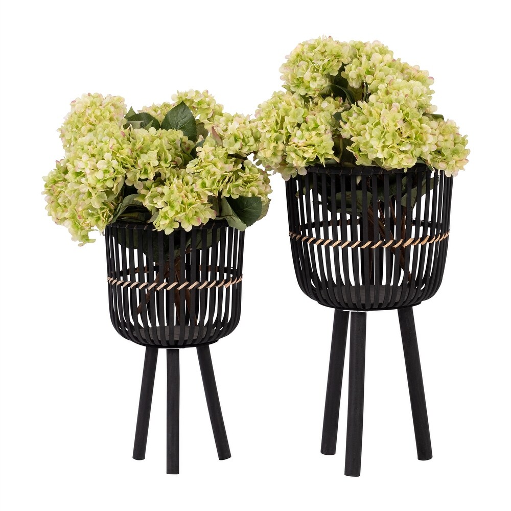 S/2 Bamboo Footed Planters 10/12\