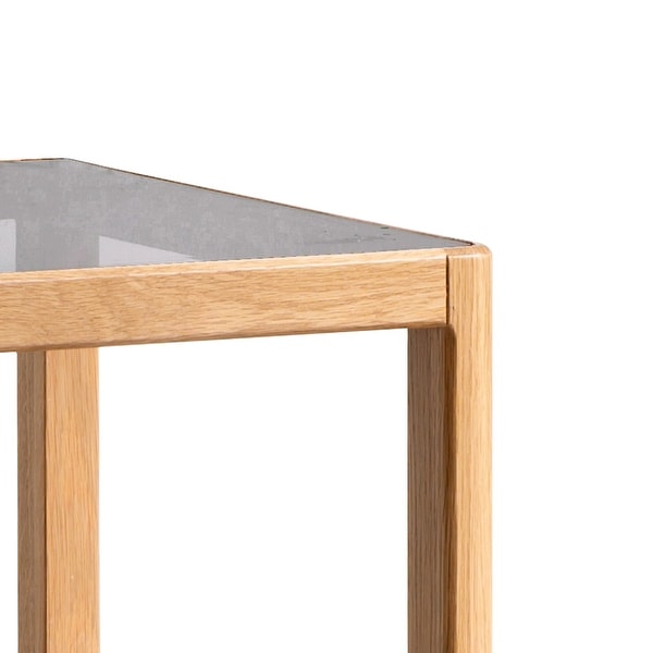 Natural Oak Wood End Table with Tempered Glass