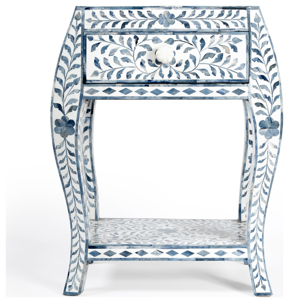 Butler Trubadur Blue and White Bone Inlay Side Table   Mediterranean   Side Tables And End Tables   by Butler Specialty Company  Houzz