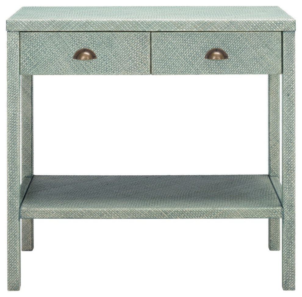 Daisey 2 Drawer 1 Shelf Console Table Turquoise/Antique Gold   Transitional   Console Tables   by V.S.D Furniture  Houzz