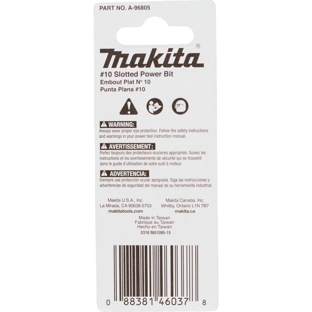 Makita Impact X #10 Slotted 2 Power Bit 2/pk A-96805 from Makita