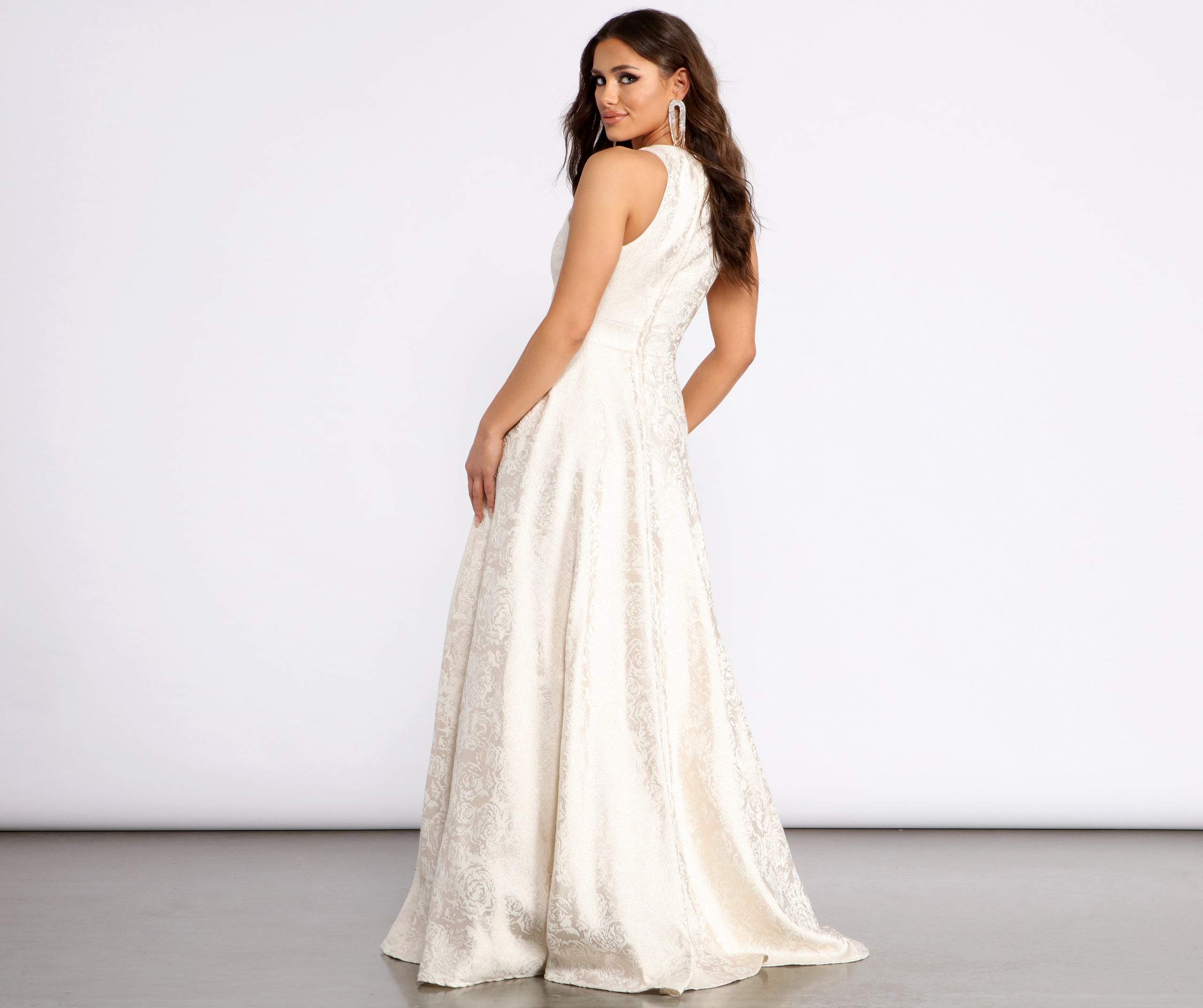 Gisella Brocade High Neck Ball Gown