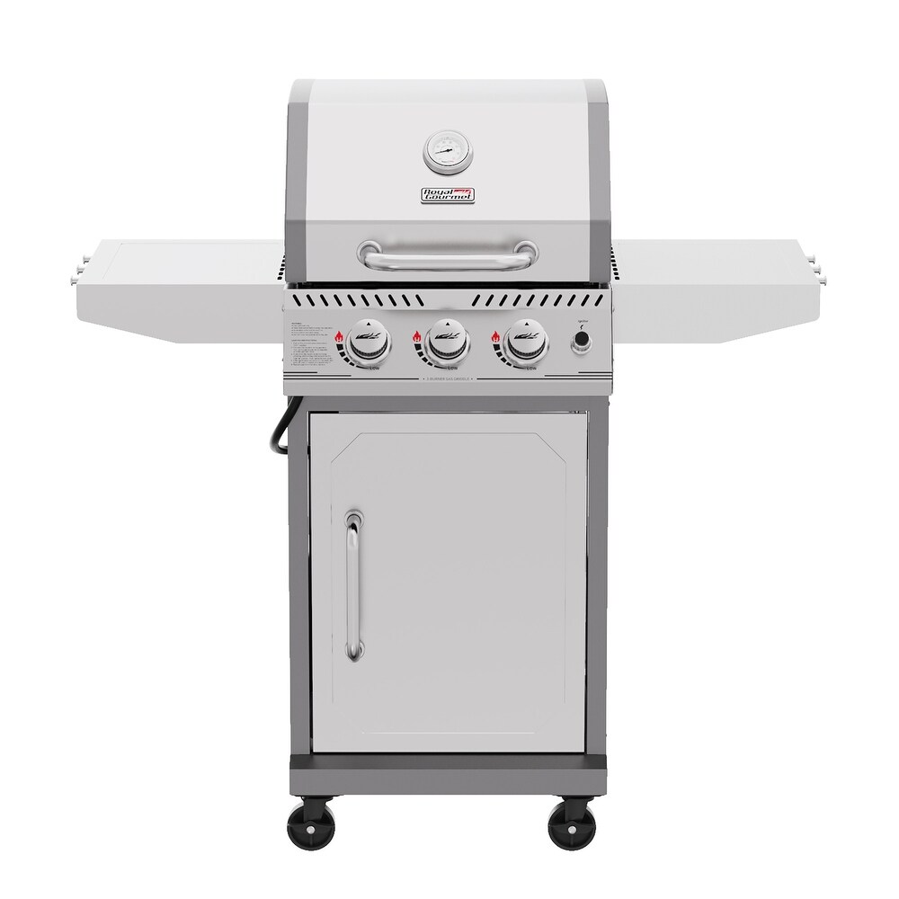 Royal Gourmet Stainless Steel 3 Burner Gas Grill with Side Tables  Silver