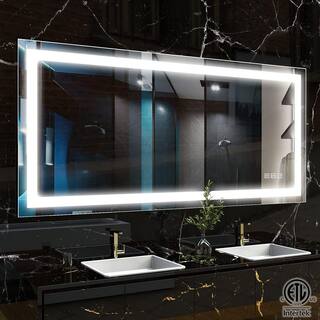 TOOLKISS Super Bright 60 in. W x 28 in. H Large Rectangular Frameless LED Light Anti-Fog Wall Bathroom Vanity Mirror Front Light TK-40-32