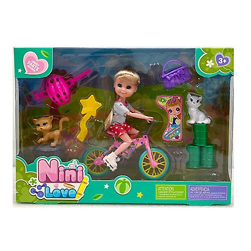 Lovely Girl Doll Set with Accessories and Pets (On Bicycle)