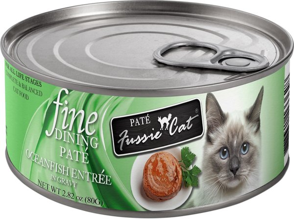 Fussie Cat Fine Dining Pate Oceanfish Entrée Wet Cat Wood， 2.82-oz can， case of 24