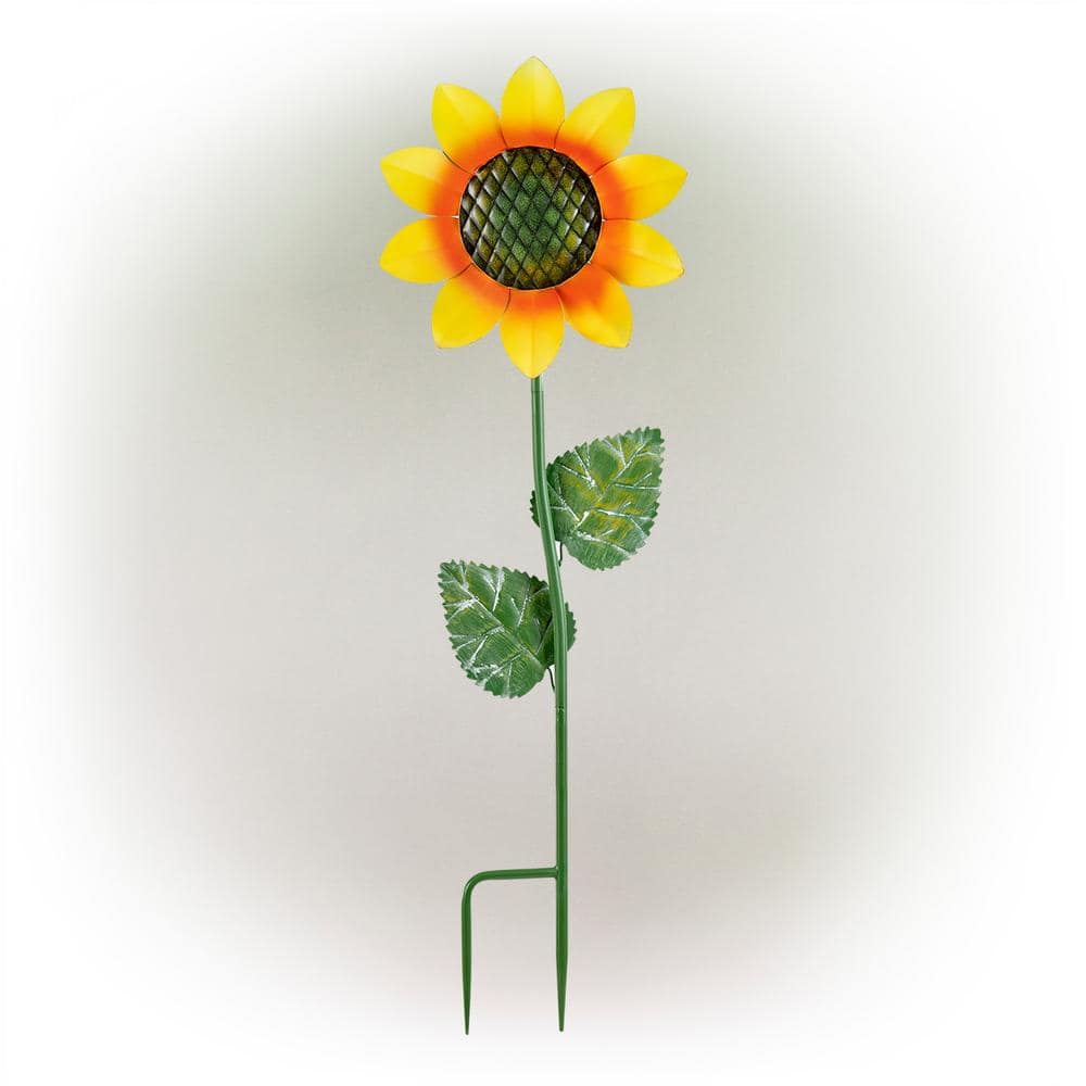 Alpine Corporation 63 in. Tall Outdoor Metallic Blooming Sunflower Garden Stake Yard Decoration JUM246