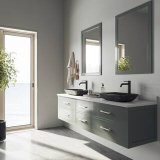 VIGO Glass Rectangular Vessel Bathroom Sink in Onyx Gray with Lexington Faucet and Pop-Up Drain in Matte Black VGT1416