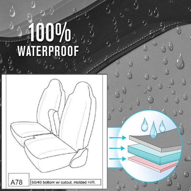 Seat Cover 100% Waterproof for Ford Ranger Front 60/40 Split Bench Molded High Back Headrest Armrest Access (Gray / Black)