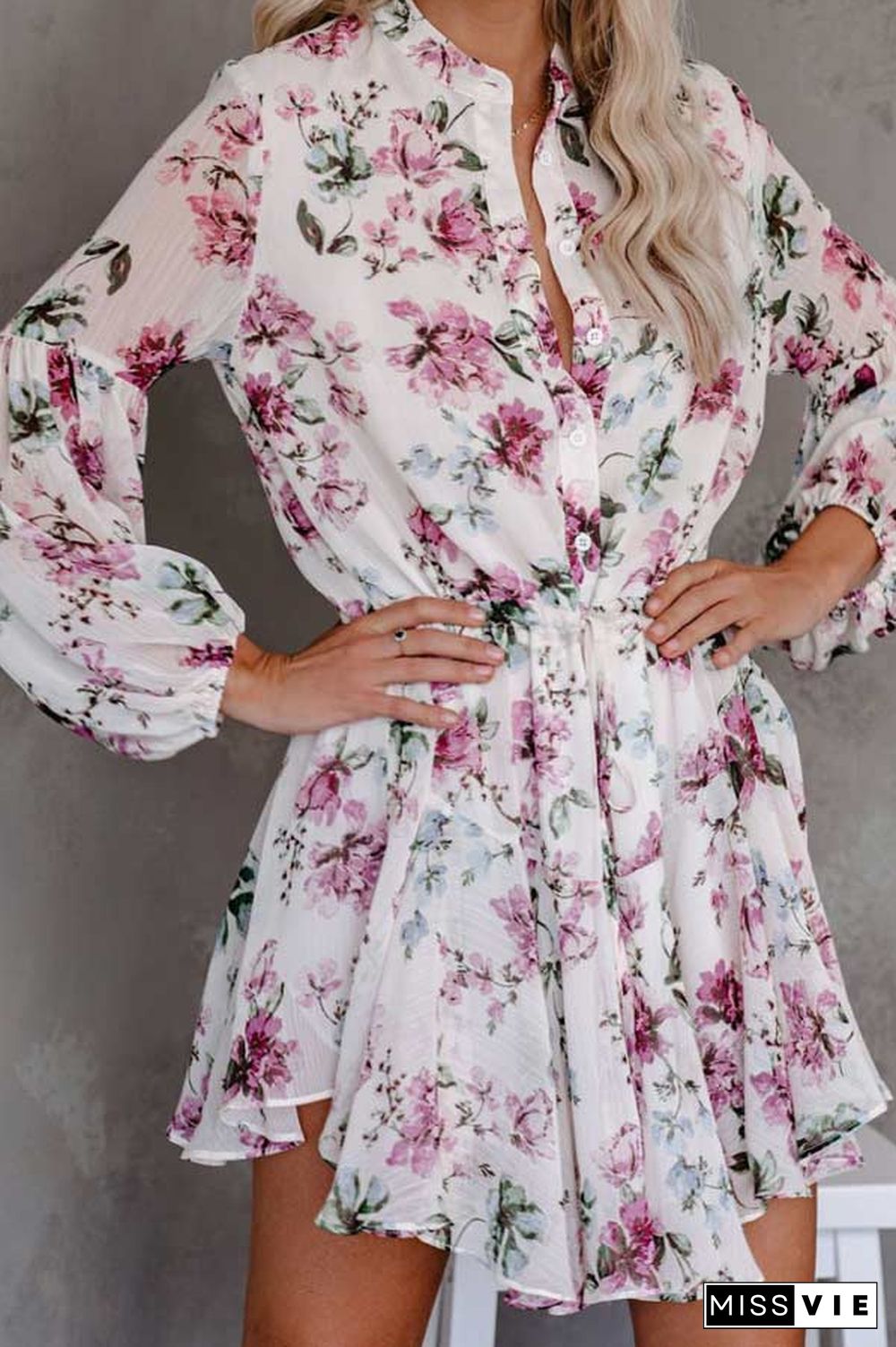 Fashion Floral Print Shirt Dress