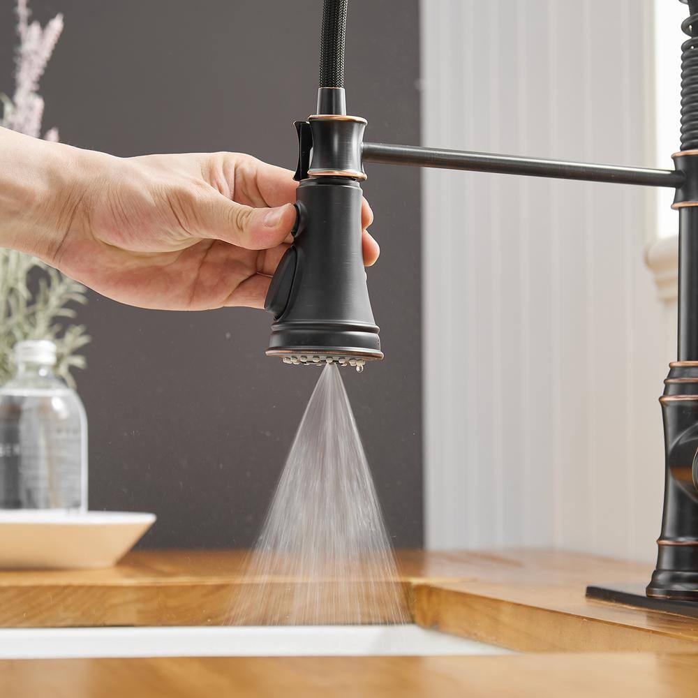 BWE Single-Handle Pull-Down Sprayer 3 Spray High Arc Kitchen Faucet With Deck Plate in Oil Rubbed Bronze A-94553-ORB