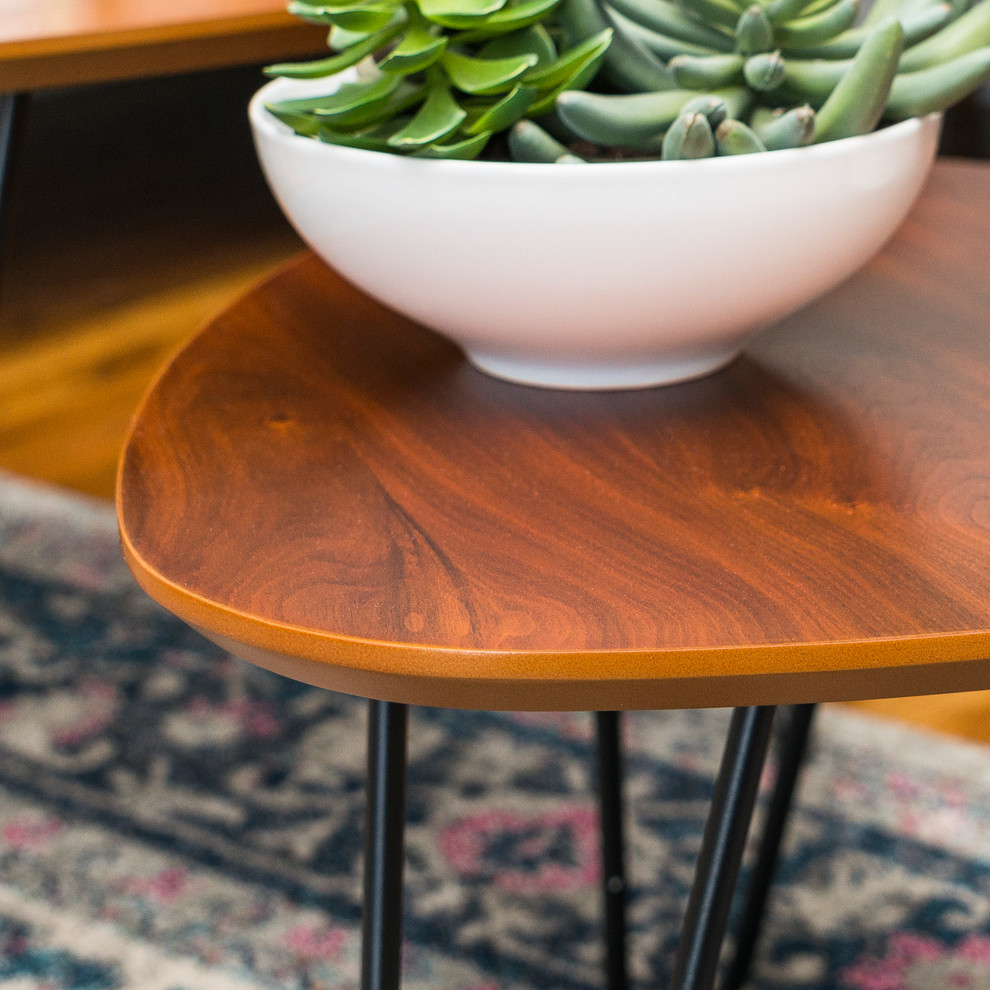 Hairpin Leg Wood Nesting Coffee Table Set  Walnut   Industrial   Coffee Table Sets   by BisonOffice  Houzz