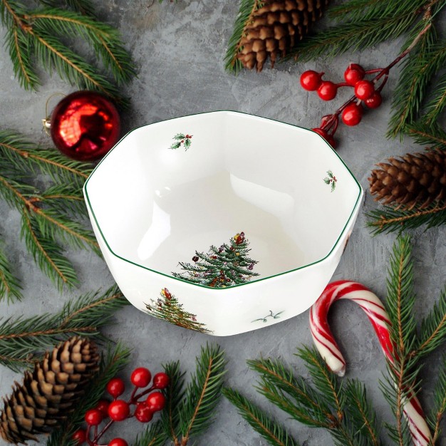 Spode Christmas Tree Octagonal Bowl 8 Inch Serving Bowl For Salad Fruit Pasta And Side Dishes