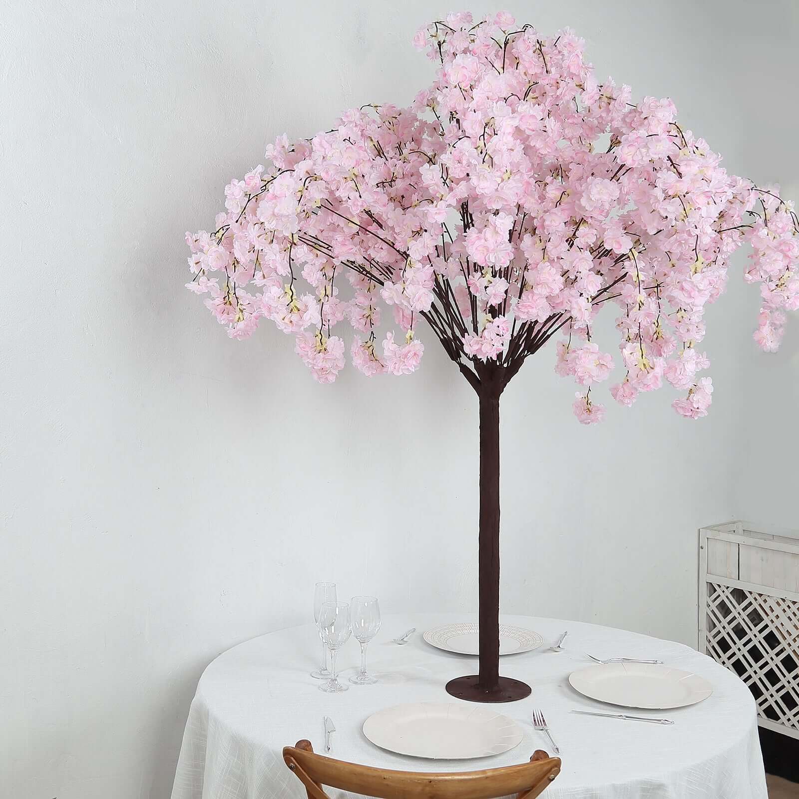 Blush Artificial Cherry Blossom Tree With Detachable Metal Base, Silk Sakura Flowers Wishing Tree Wedding Decor - 5ft