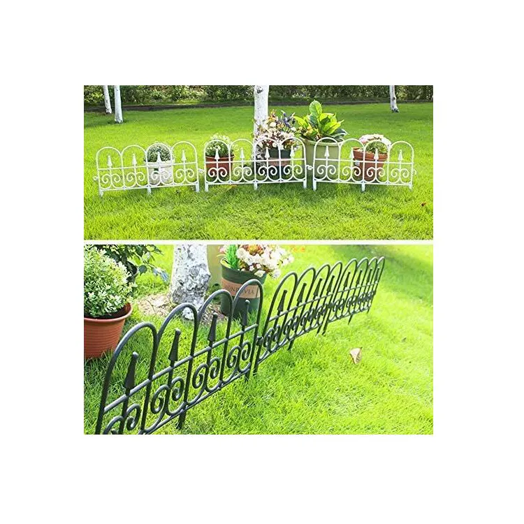 Home Garden Solar Powered  Led Light Cast Iron Effect Interlocking Venice Lawn Garden Edging Fence Border/